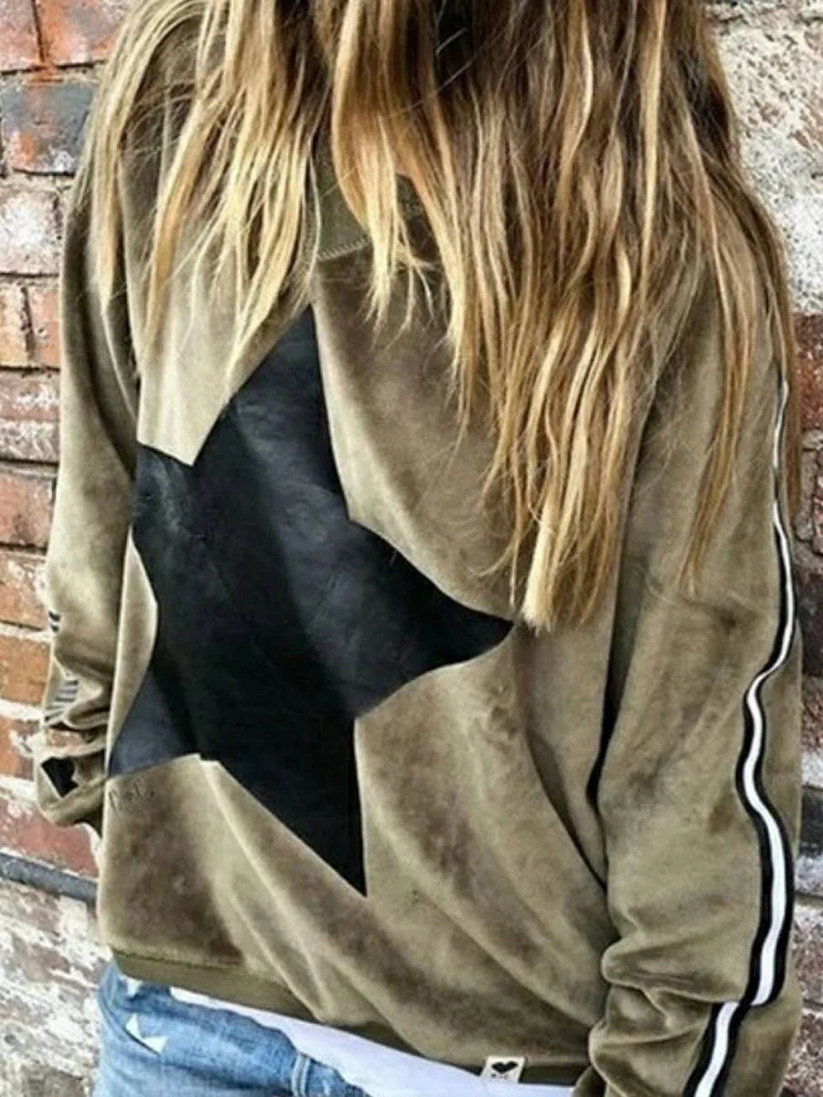 Printed round neck loose long sleeve sweatshirt