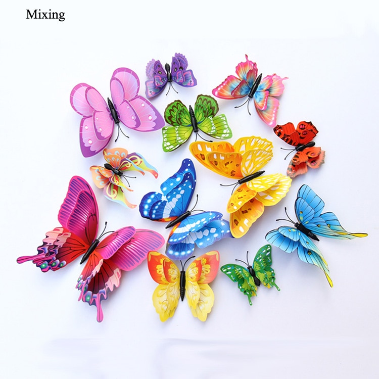 New Style 12Pcs Double Layer 3D Butterfly Wall Stickers Home Room Decor Butterflies For Wedding Decoration Magnet Fridge Decals | 168DEAL