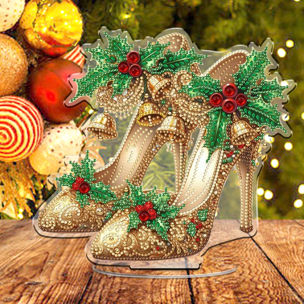 2D Flat Xmas High Heels DIY Acrylic Desktop Diamond Art Kits for Adults Beginner