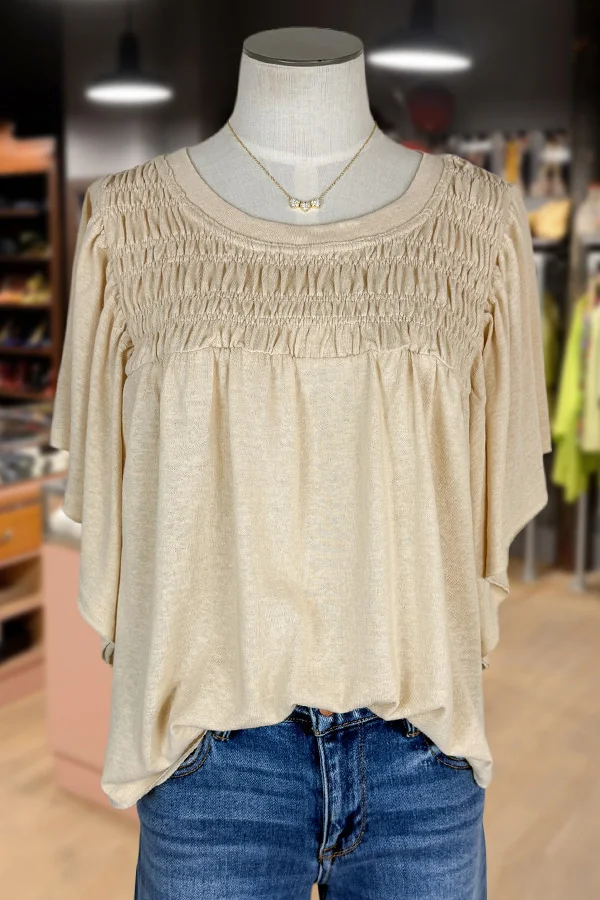 Smocked Butterfly Sleeve Top