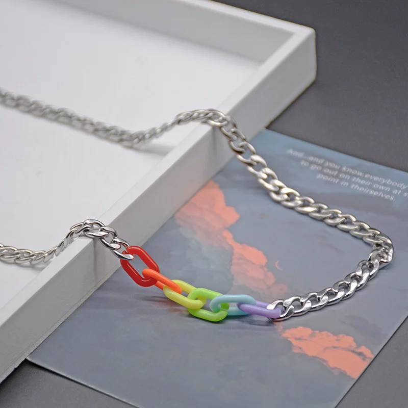 Rainbow chain splicing titanium steel Cuba necklace