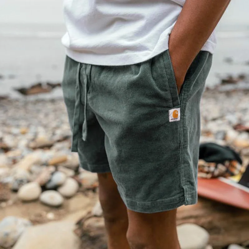 Men's Shorts Retro Corduroy 5 Inch Shorts Surf Beach Shorts Daily Casual Green、、URBENIE