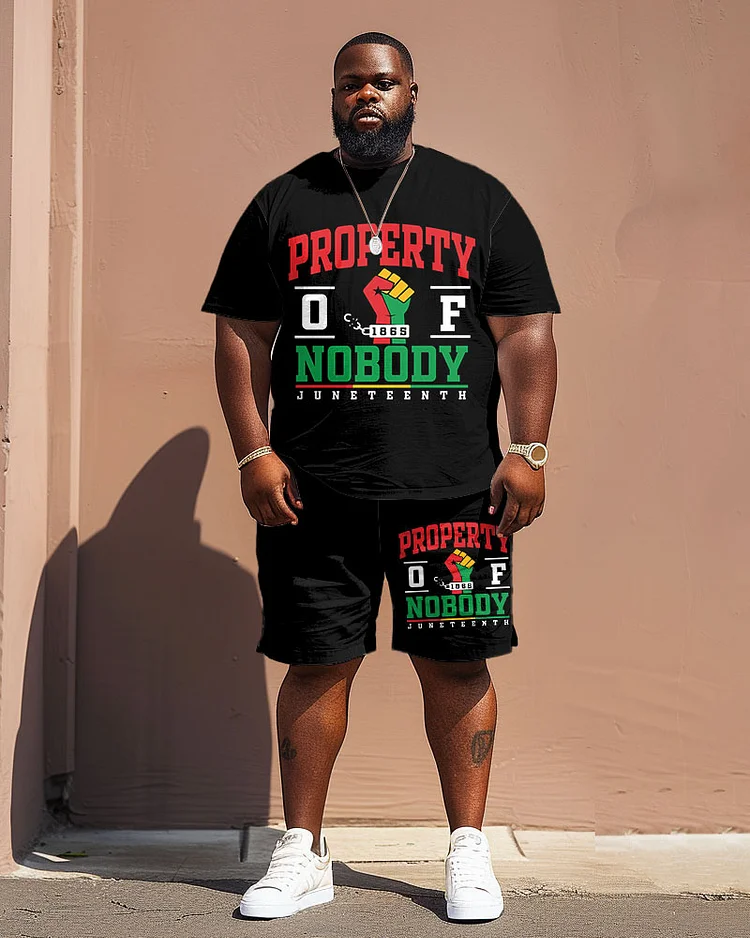 Men's Plus Size Juneteenth Black History Month Fist Print T-Shirt Shorts Suit