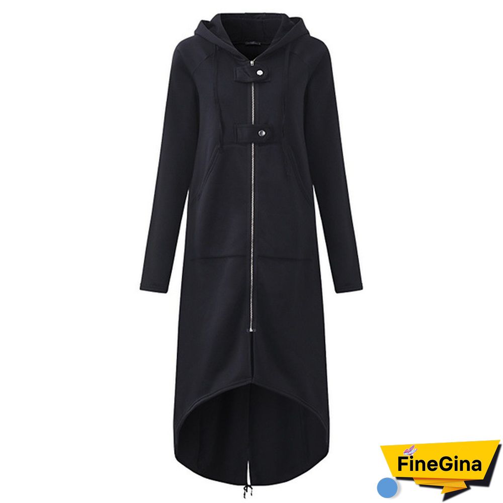 Women's Loose Hooded Sweater Zipper Long Coat Long Sleeve Hoodies Coats Casual Cardigans