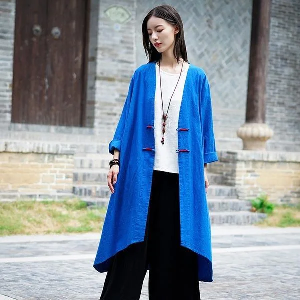 Retro Irregular Solid Color Plus Size Cardigan Coats 2020 New  Women Windswear Coat