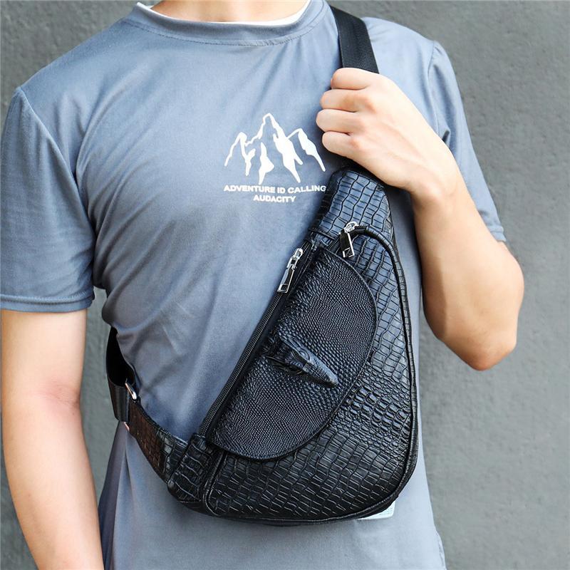 Mens Outdoor Fashion Alligator Pattern Cow Leather Chest Bags