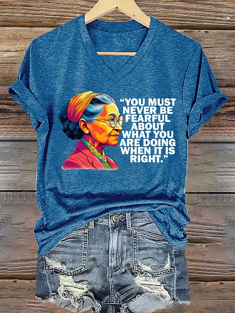 Women's Black Women "You Must Never Be Fearful About What You Are Doing When It Is Right.” Print Cotton Long Sleeve T-Shirt 