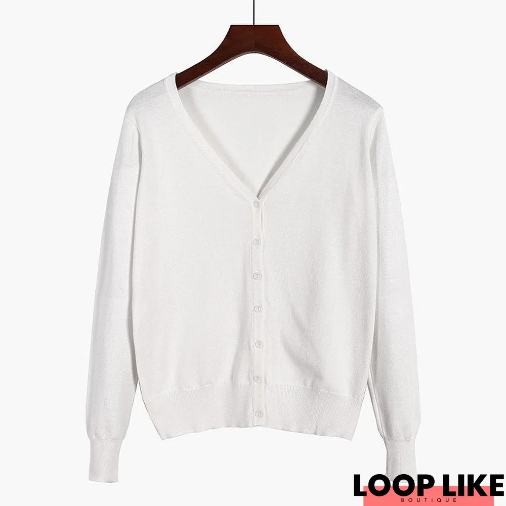 Cardigan Long Sleeve V Neck Air Conditioned Shirt Slim and Simple