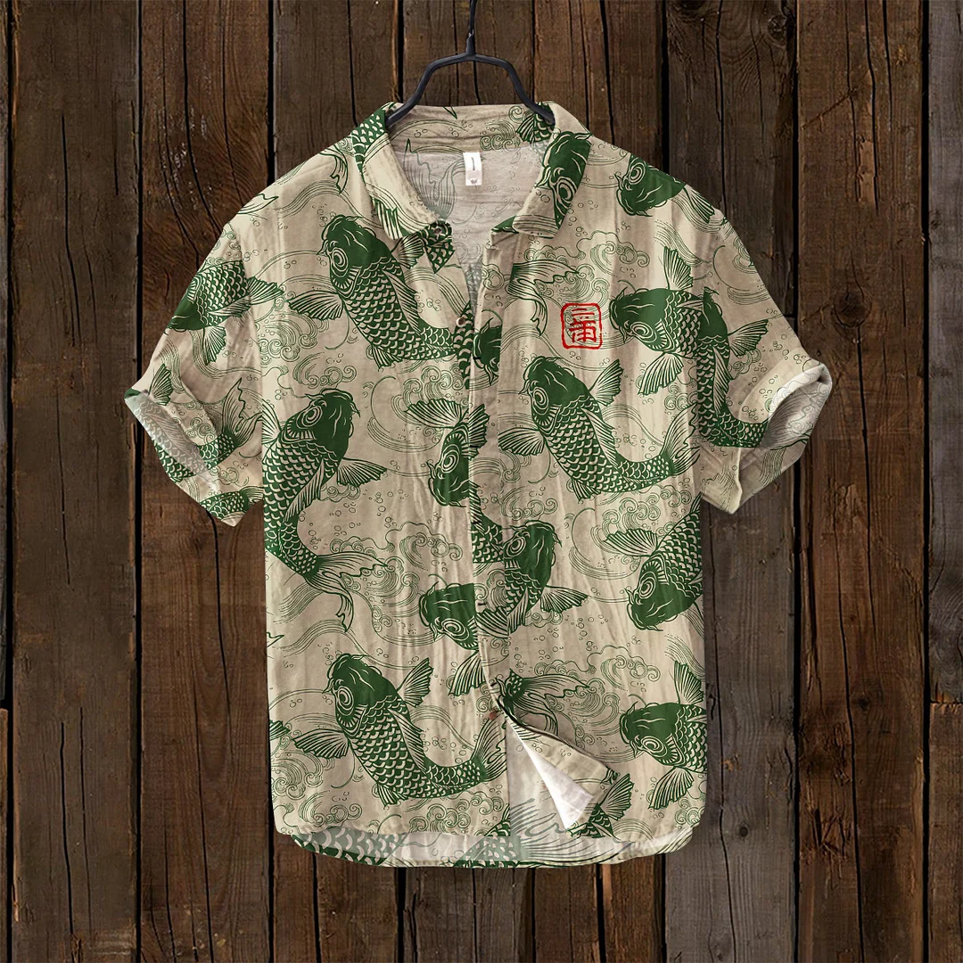 Vintage Fish Japanese Art Linen Blend Comfy Shirt