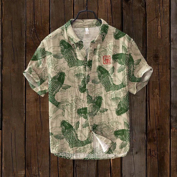 Vintage Fish Japanese Art Linen Blend Comfy Shirt