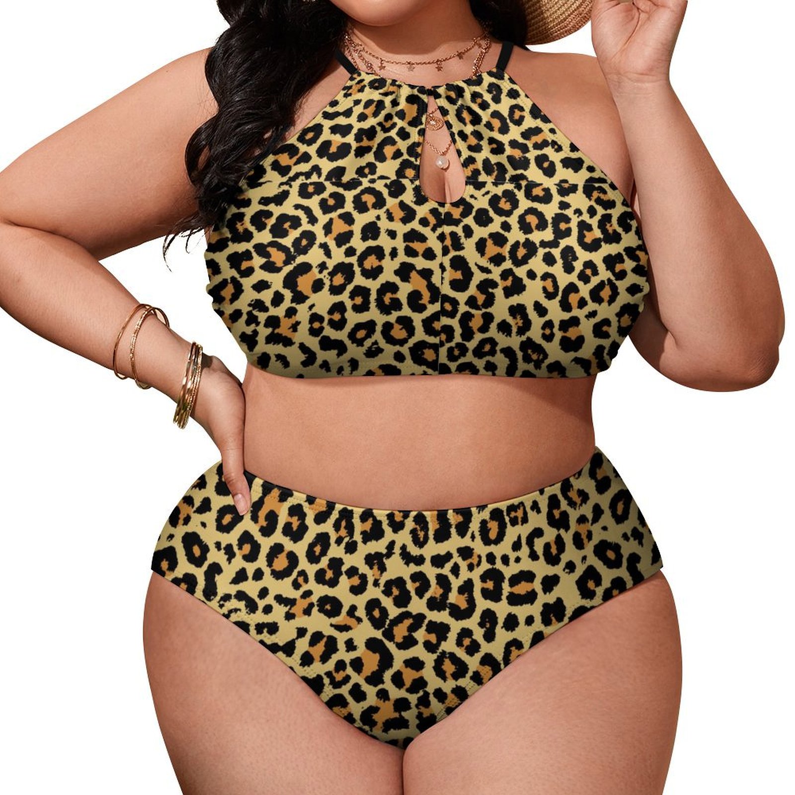 Women's  Leopard High Waisted Two-Piece Plus Size Bikini Swimsuits Sets