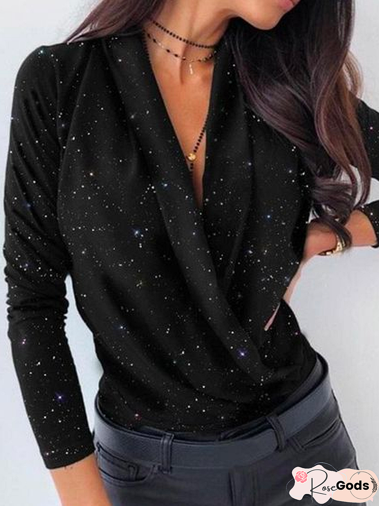 Polka Dots Autumn Urban Polyester Party Long Sleeve Regular Medium Elasticity Regular Size Tops For Women