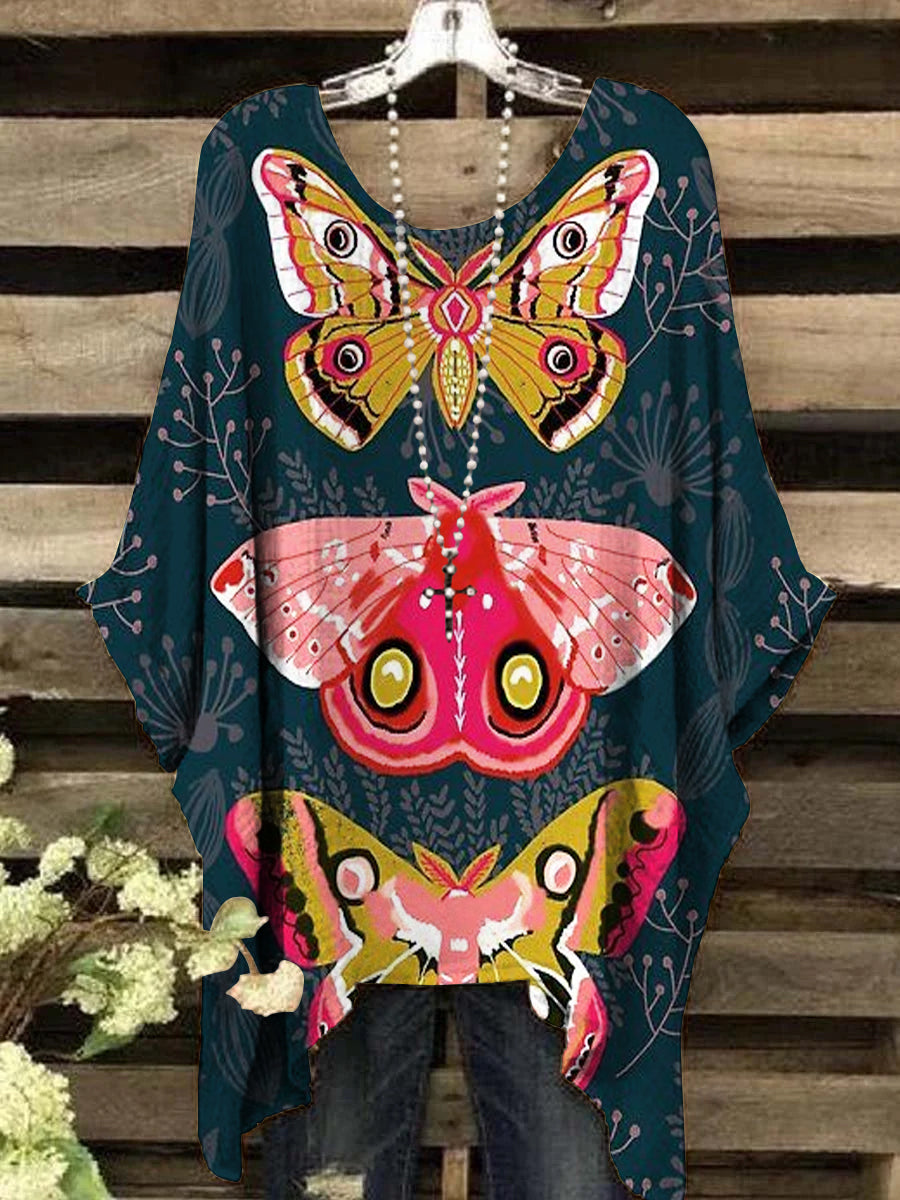 Women's Vintage Butterfly Print Pattern Round Neck Top
