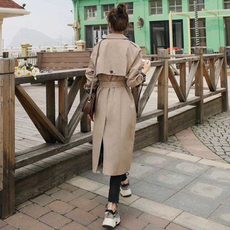 Brand New Fashion Double-Breasted Long Women Trench Coat Office Lady Duster Coat  Female Outerwear Black Khaki Quality