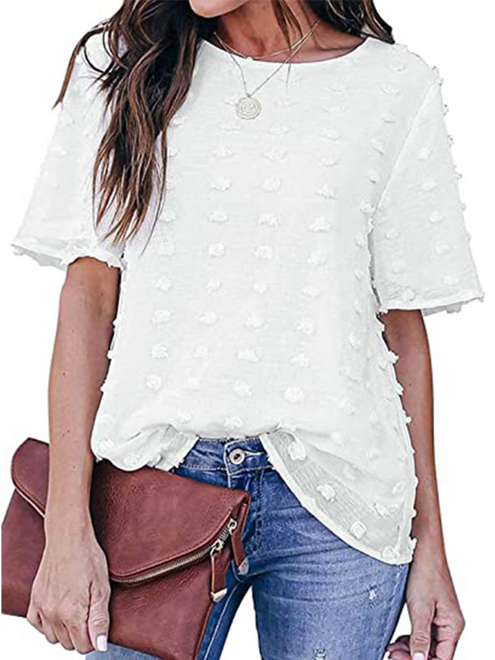Women Puff Sleeve Eyelet Embroidery Top
