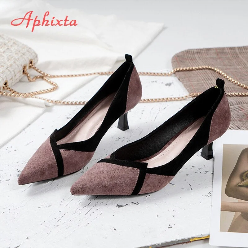 Aphixta 2020 Sexy Pumps Women Shoes Slip-On Wedding Party Pointed Toe 5cm Med Heels Pump Chaussures Femme Big Size 43