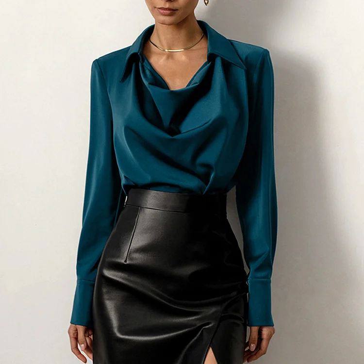 Fashion Long Sleeve Irregular Collar Drape Shirt