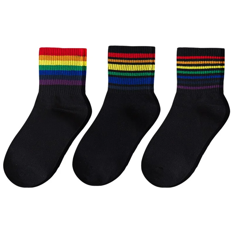 3 Pairs Fashion Women's Socks Cotton Unisex Rainbow Color Women Funny 100 Cotton Harajuku Designer Striped Standard Length Sock