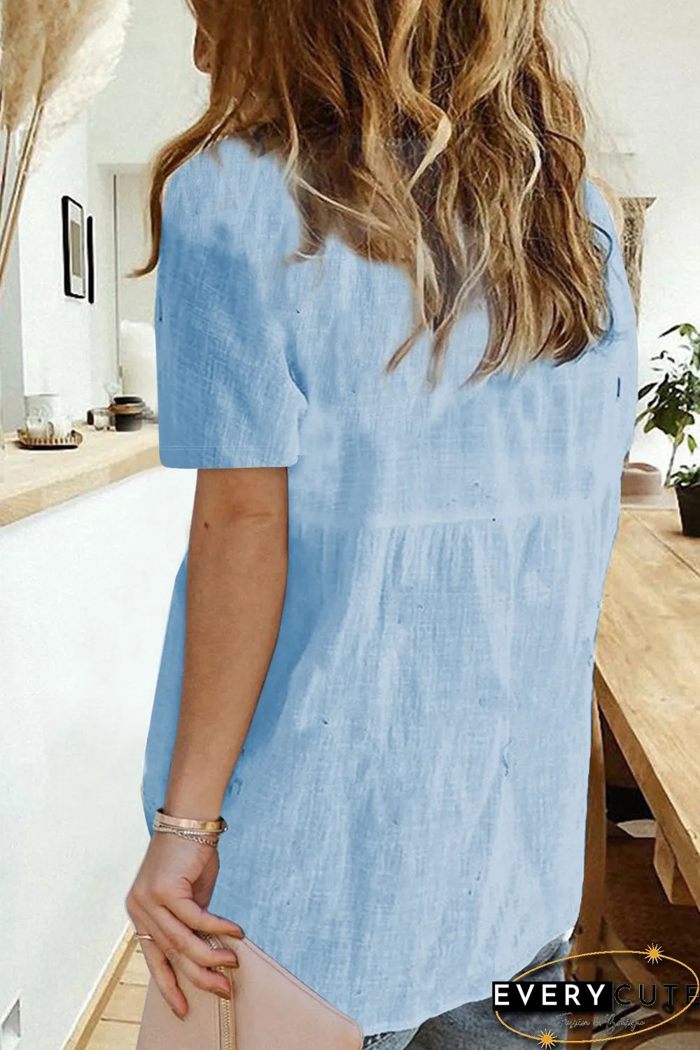 Sky Blue Textured Short Sleeve Top