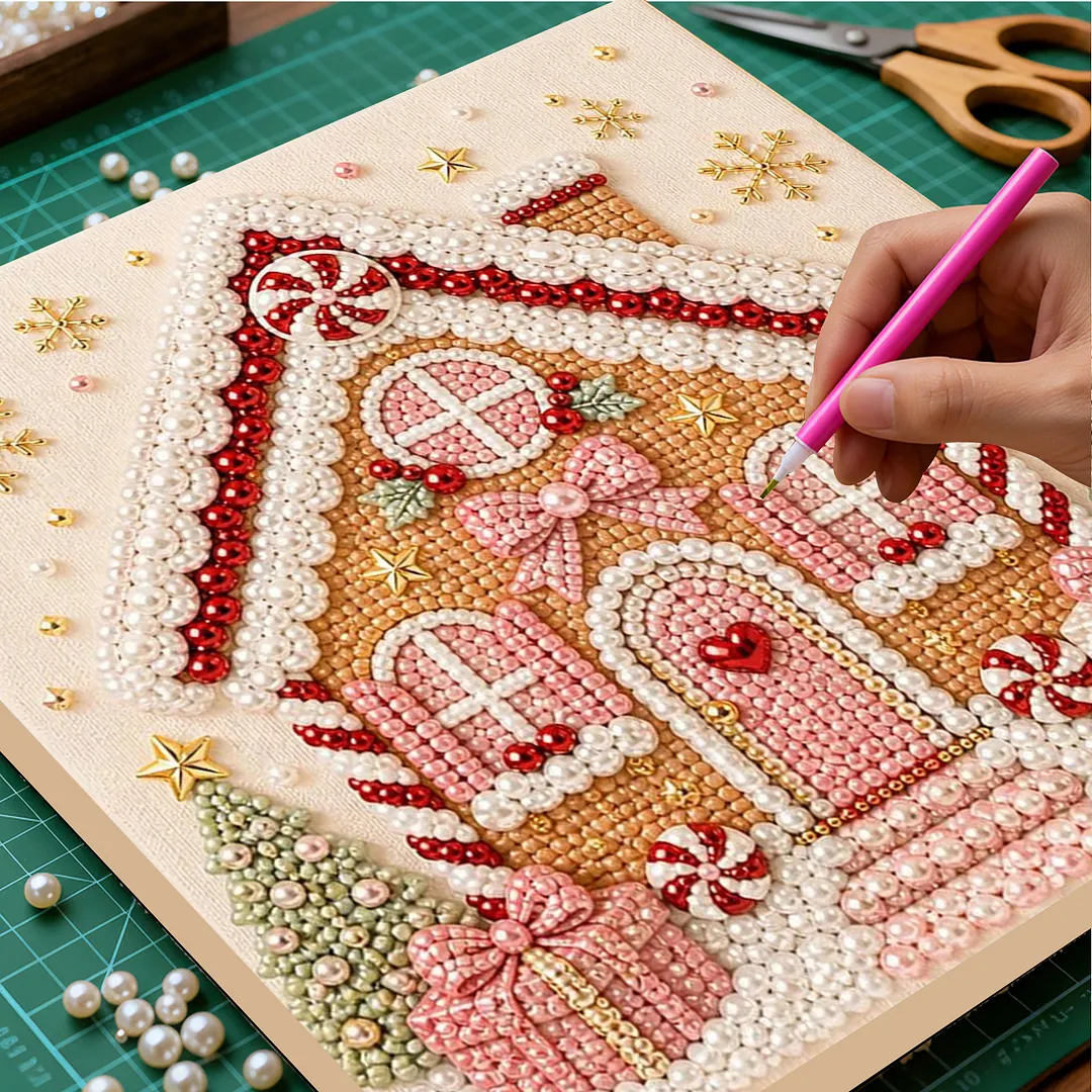 Framed 3D Pearl Painting Set Holiday Gingerbread 7.87x7.87in