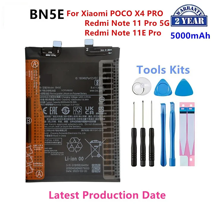 100% Orginal BN5E 5000mAh For Xiaomi Redmi Note 11 Pro 5G/ 11EPro /POCO X4 PRO Phone Replacement Batteries+Tools