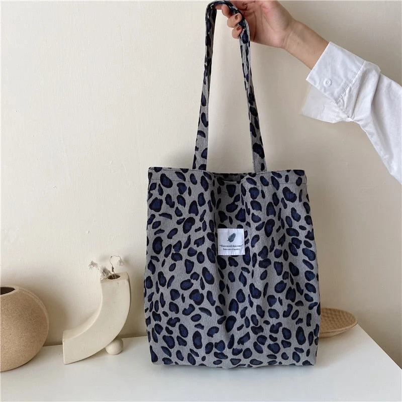 Corduroy Leopard Print Purses and Handbag Shoulder Bags for Women2020 Girl Shopper Casual Shopping Money Clutch Wallet Totes Bag