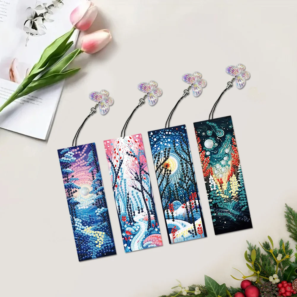 4Pcs Special Shape Forest Path DIY Diamond Painting Bookmarks Kits for Art Craft