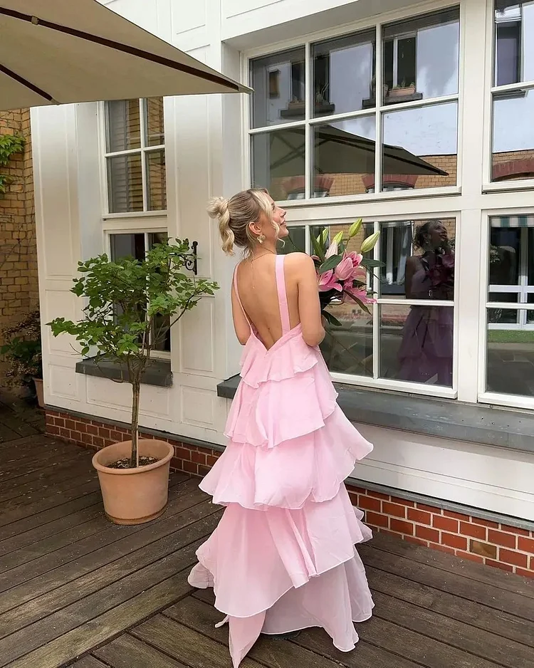 Halter Backless Ruffle 3D Flower Dress