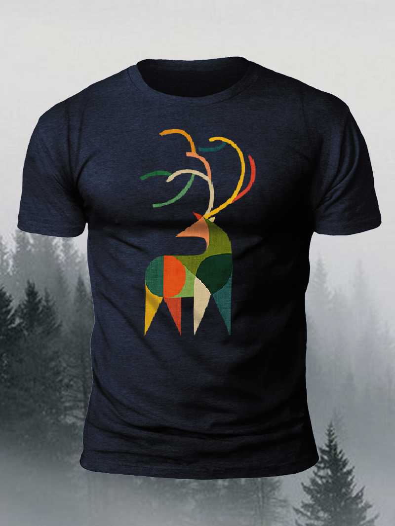Men's Retro Geometric Elk Short-Sleeved Shirt in  mildstyles
