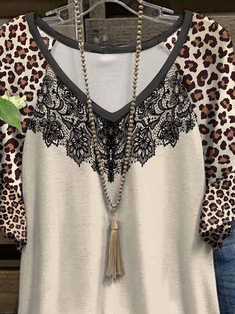 Women's Brown Leopard Printed V-Neck Top