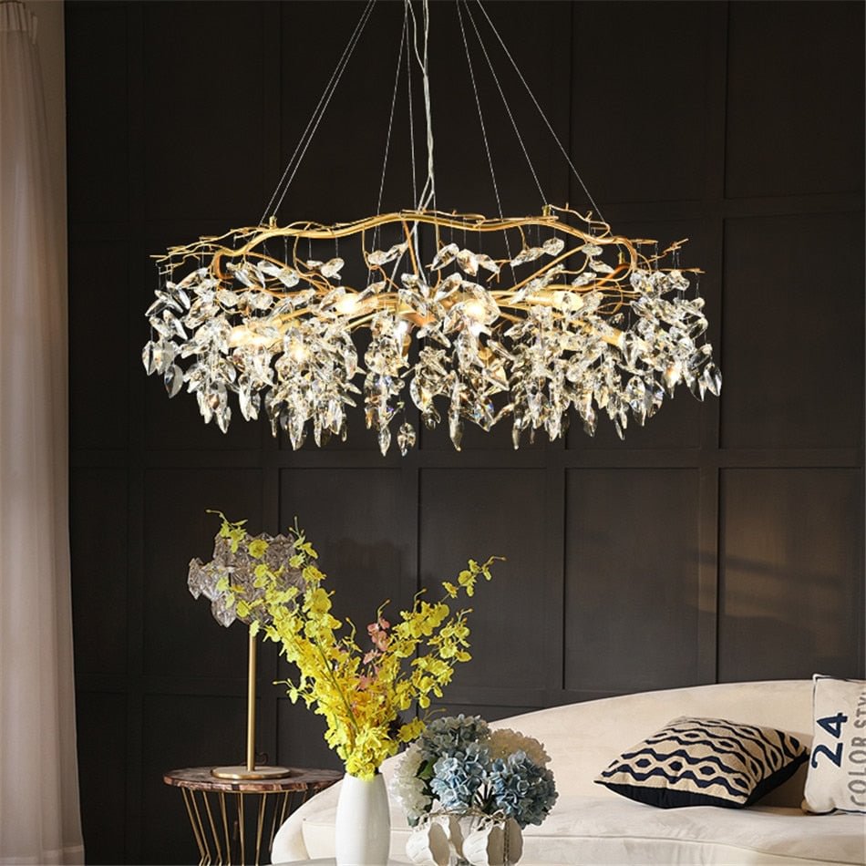Nordic Luxury Gold Crystal Chandelier Modern Large Lustre Hanging Lamp for Living Room Hotel Hall Art De Hanging Light Fixture
