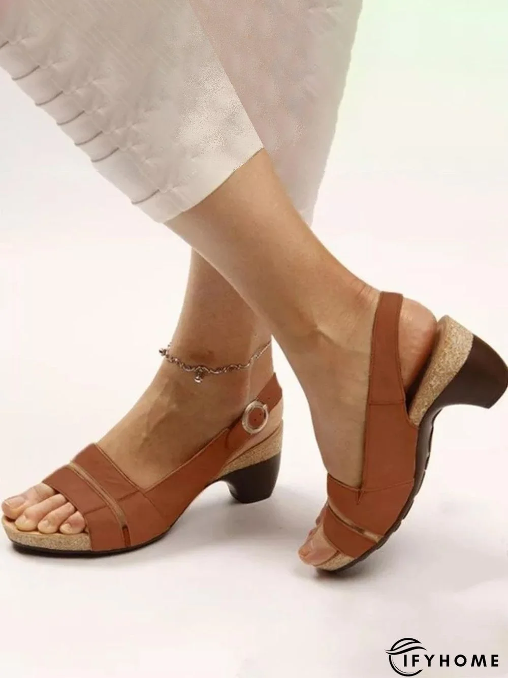 Solid Color Vintage Casual Chunky Heel Sandals | IFYHOME