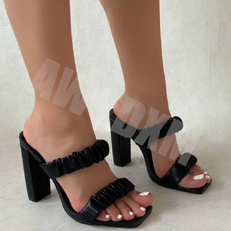 Christmas Gift Designer Slippers 2022 Fashion Pleated Female Sandals Sexy Open Toe High Heels Lady Pumps Dress Party Shoes Women Summer Slides
