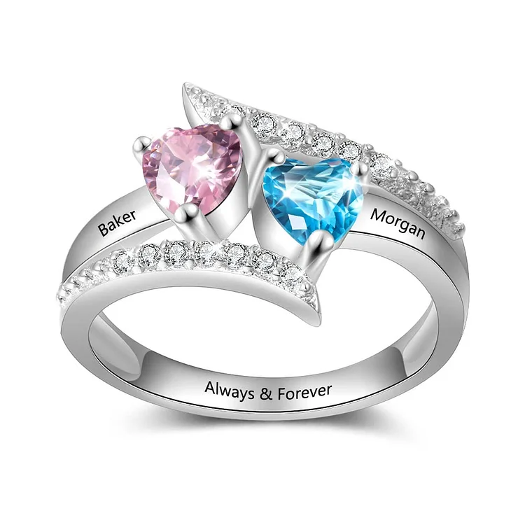 Olivenorma Mom And Daughter Gifts Heart Birthstone Engraving Ring