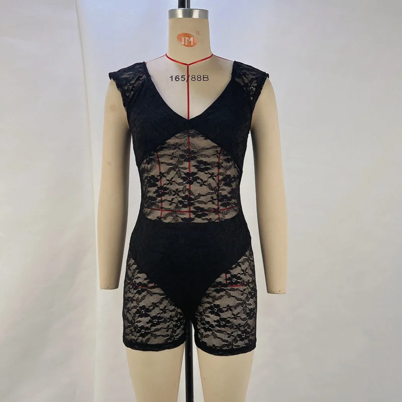 Toloer Toloer Women's Spring / Summer 2024 New Suit Fashion Sexy Tight Perspective Embroidery Short Jumpsuit Women-Outfit Ideas