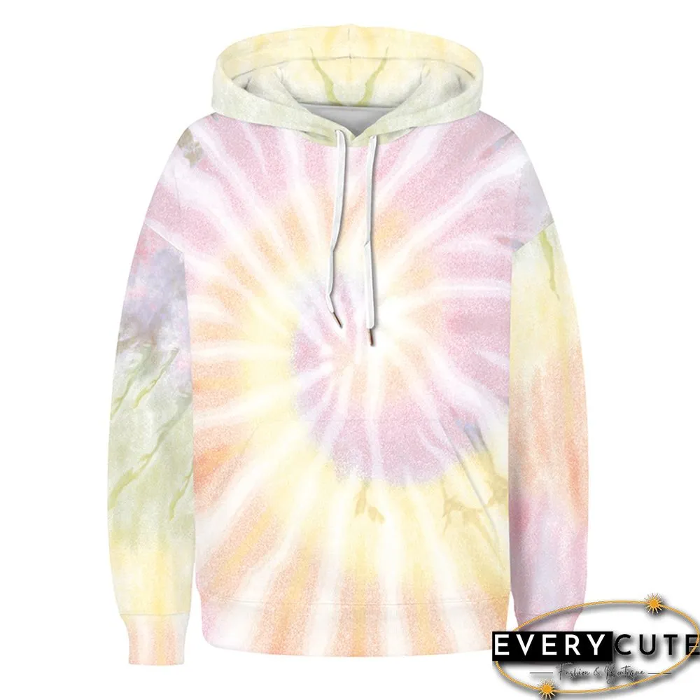 Yellow Tie Dye Print Drawstring Hoodie