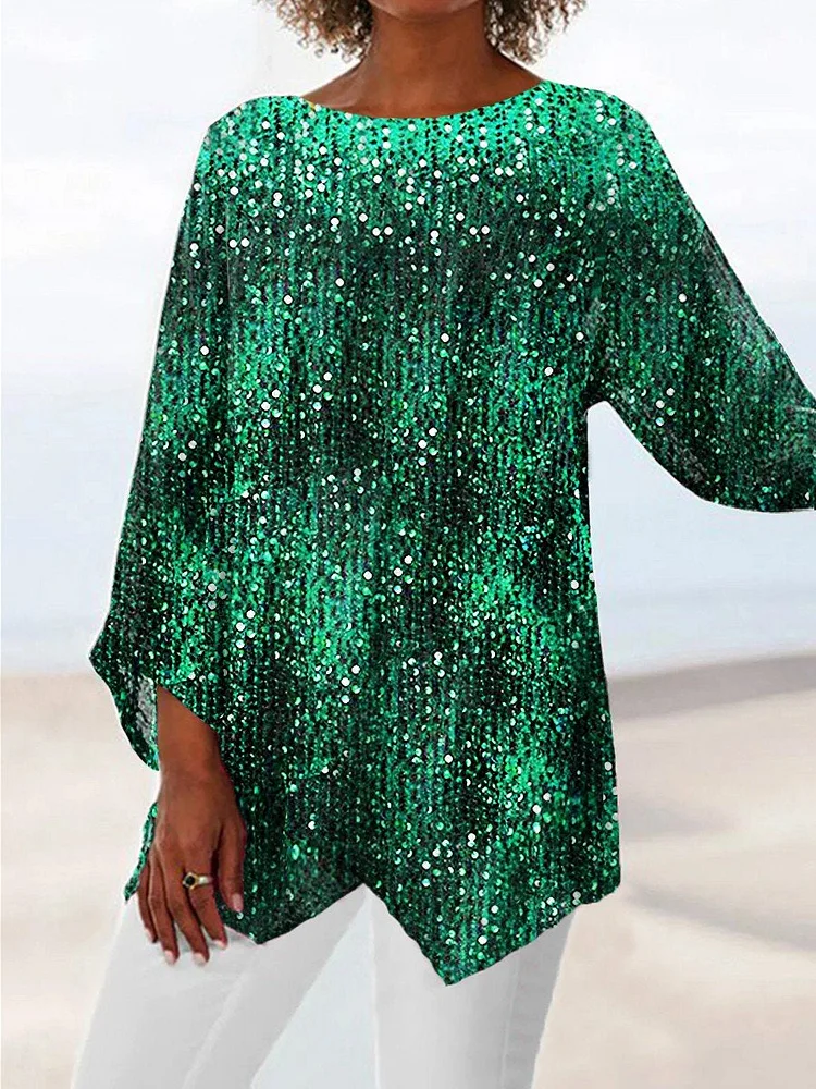Women Vintage Gorgeous Sequin Casual Long Sleeve Top