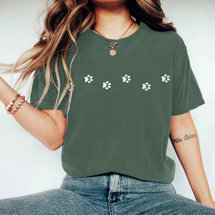 Funny Puppy Paw Art Print Casual Short Sleeve T-Shirt