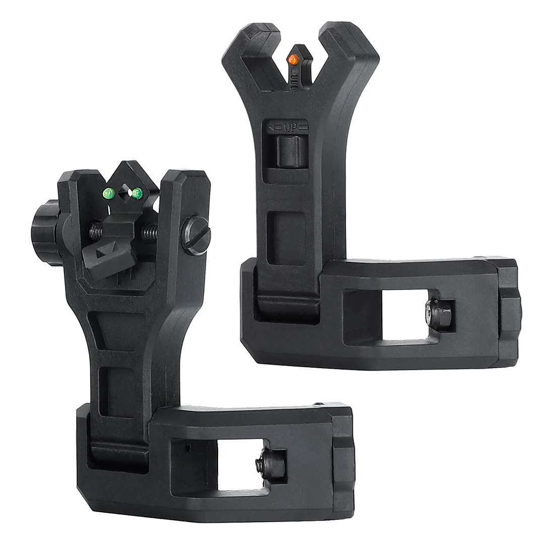 ohhunt&reg; Fiber Optic Sights, 45 Degree Offset Flip Up Front and Rear Backup Sights with Green Red Fiber Optics Dots, Tool-Free Adjustable Front Sight Rapid Transition