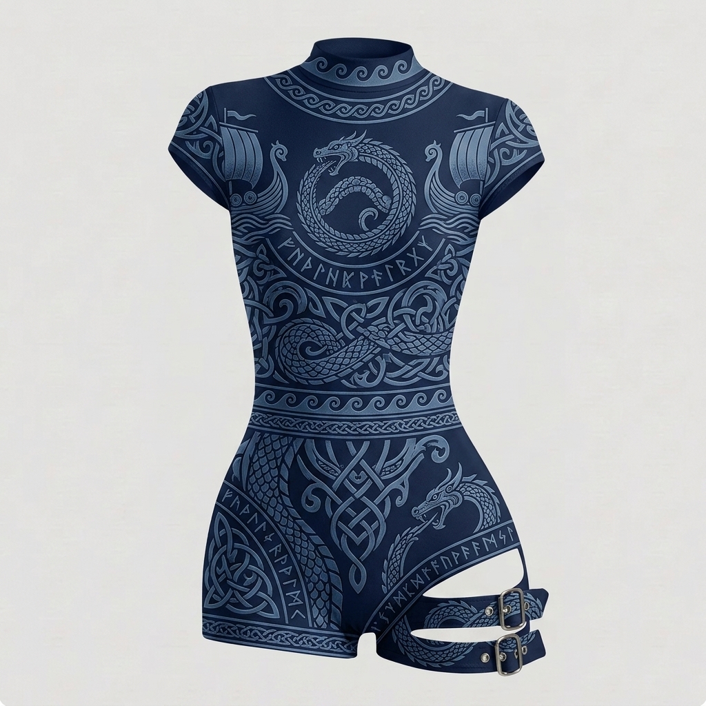 Viking-Style Tight-Fitting Swimsuit Bodysuit