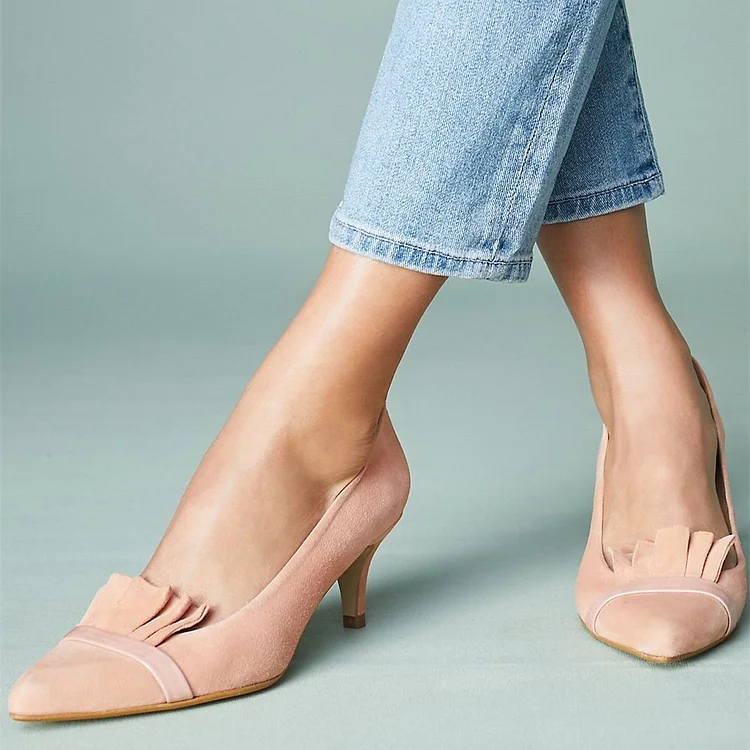 Pink Blush Kitten Heels Pointy Toe Vegan Suede Comfortable Shoes |FSJ Shoes