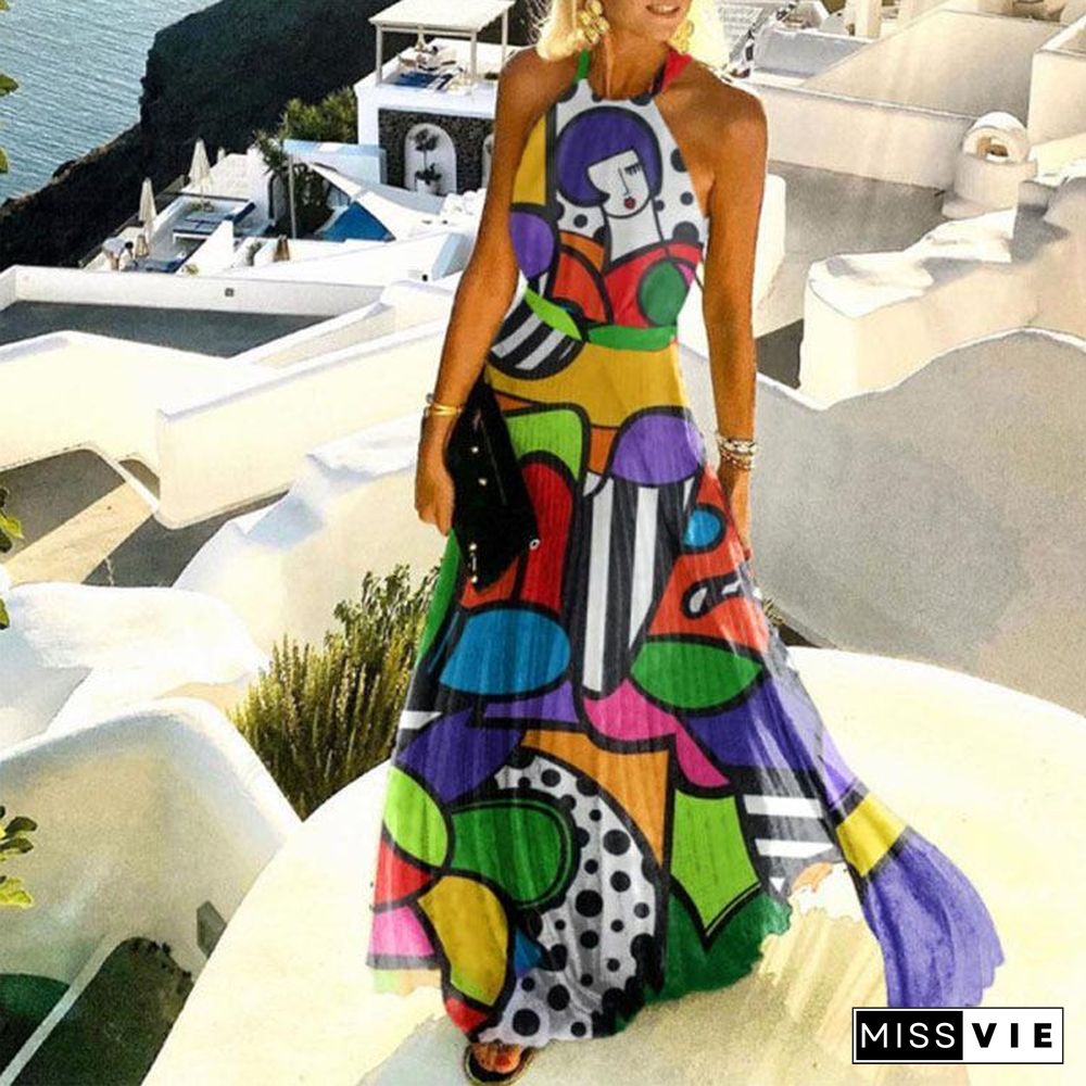 Halter Abstract Printed Beach Dress