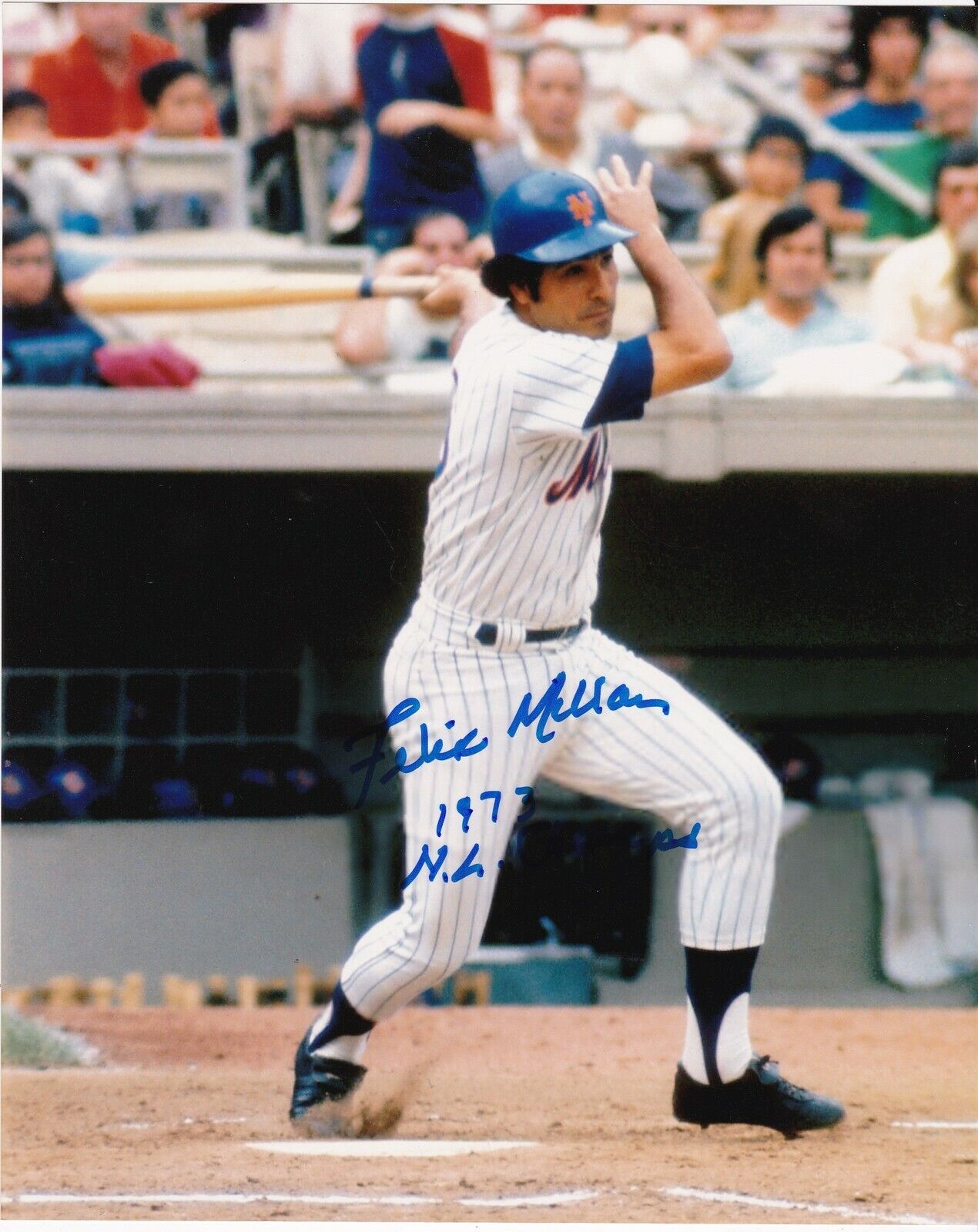 FELIX MILLAN NEW YORK METS 1973 NL CHAMPS ACTION SIGNED 8x10