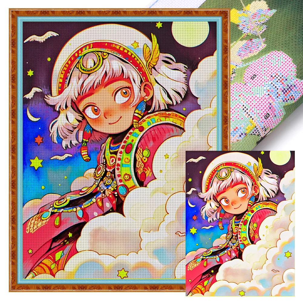 Ethnic Girl-Full Embroidery 3 Strands 11CT Stamped Cross Stitch-40*55CM