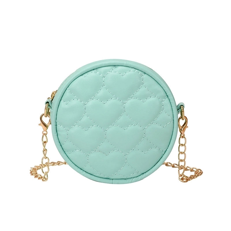Kid’s Pu Leather Heart Shape Cute Round Zipper Crossbody Bag