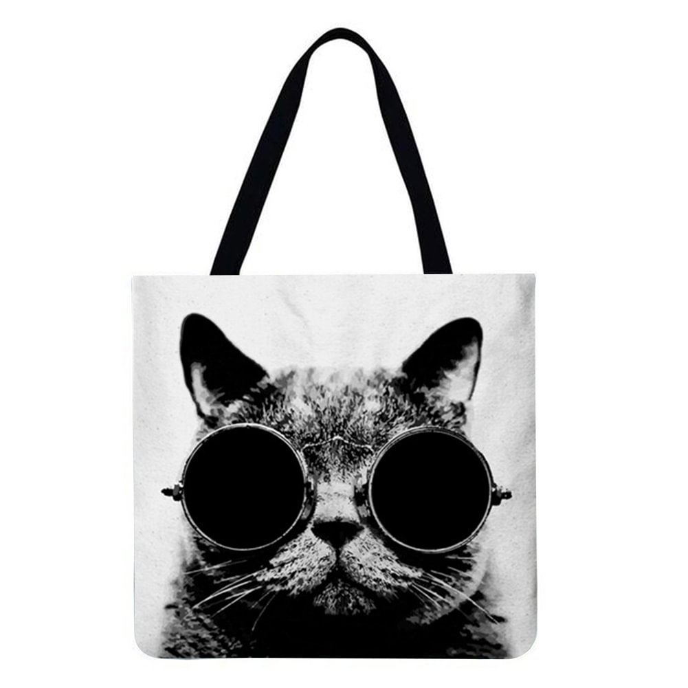 Linen Tote Bag-Cat with sunglasses