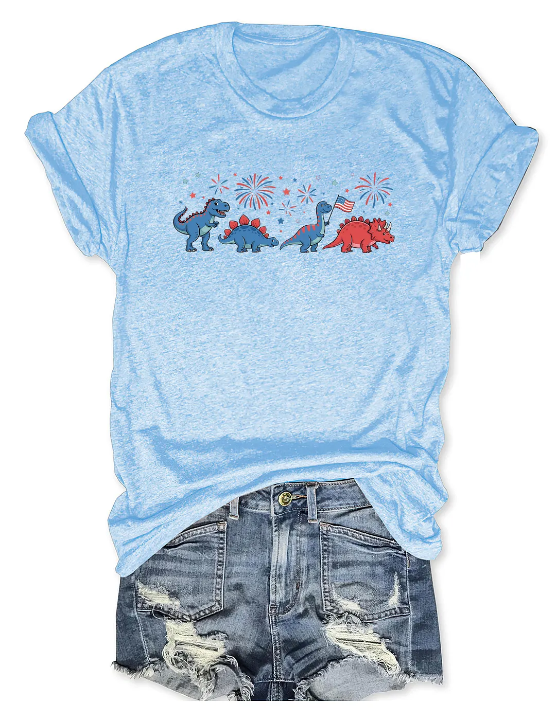Cute Dinosaur American Flag Fireworks T-shirt