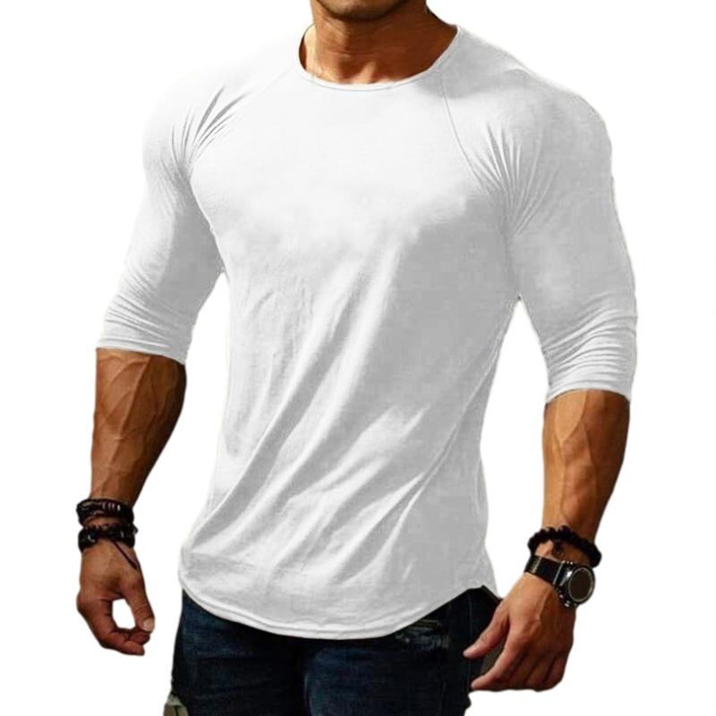 Men's Casual Cotton Blended Round Neck Long Sleeve Slim Fit T-Shirt