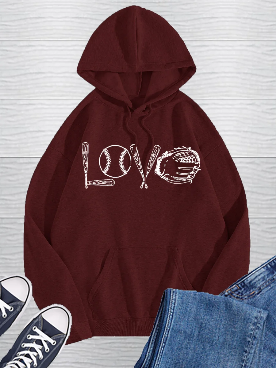 Love Baseball Print Pullover Hoodie