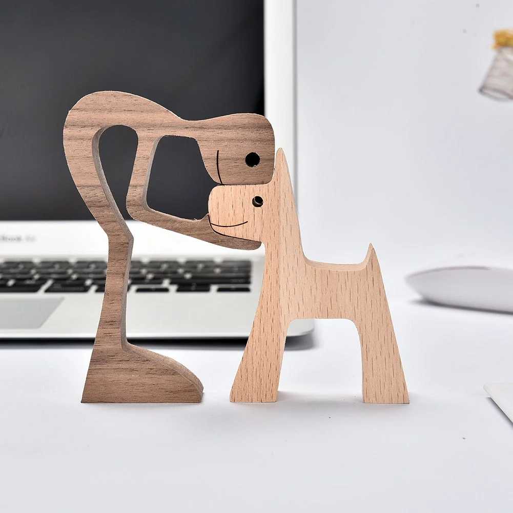 Home Decor Table Ornament Wood Dog Craft Sculpture Handmade Wooden Pets Figurine Crafs Desk Decorations Great Gifts for Friends